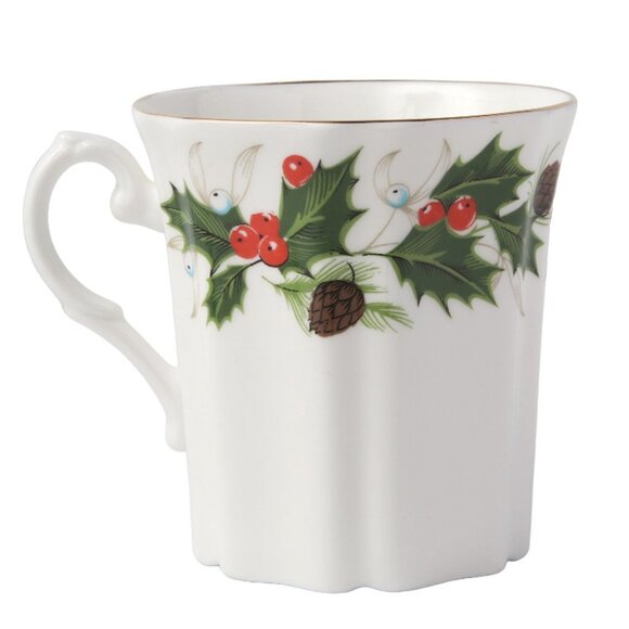 Vintage Royal Grafton NOEL Christmas Mug Bone China England Holly Berries Gold - Picture 1 of 5